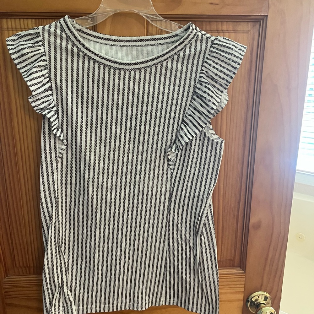 Striped Ruffle Sleeve Top - Picture 1 of 2